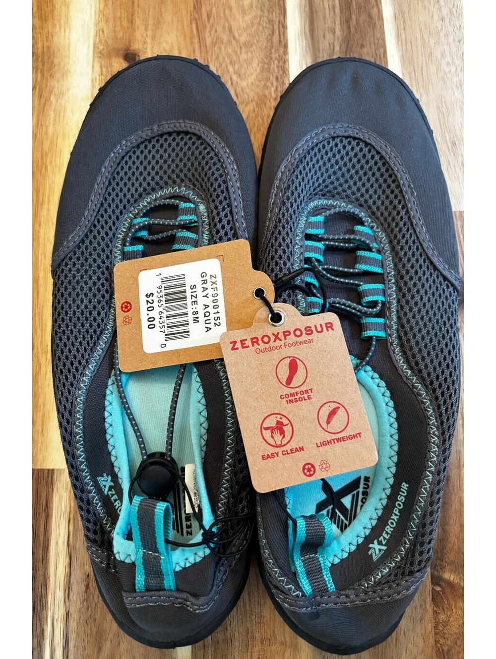ZeroXposur Ariela Women’s Water Shoes Size 8 Gray Aqua Mesh Bungee NWT (2018)